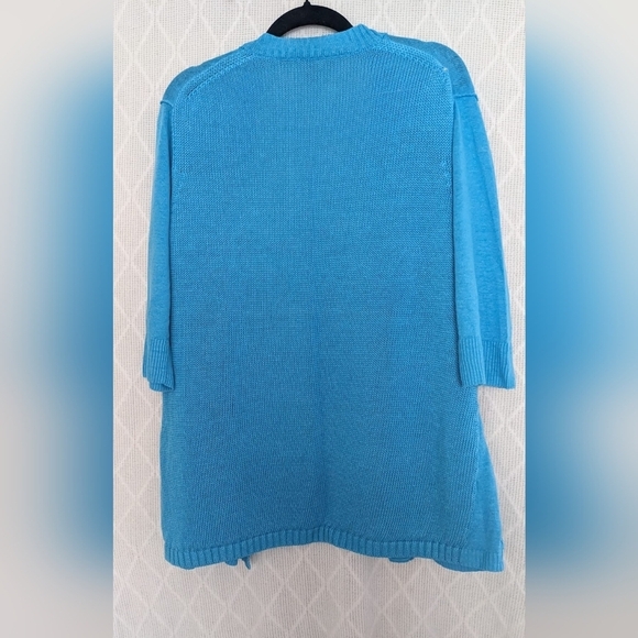 J Jill Duster Cardigan Women Teal Aqua Blue Open Front Pockets Linen Size 1X - Picture 2 of 9